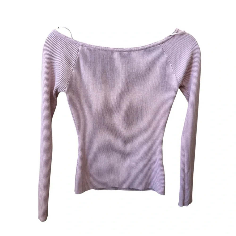 Emerson Lang Ribbed Knit Off Shoulder Top Pink Fitted Long Sleeve Medium